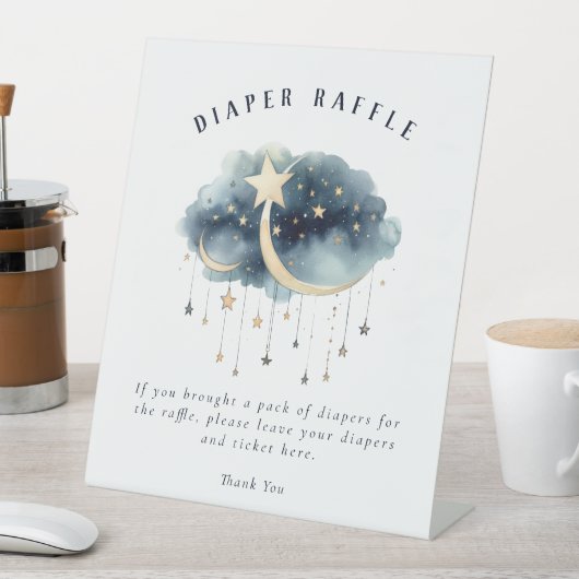 オーバーザムーンスターズ金ゴールドベビーシャワーオムツラッフル 台座サイン (インサイチュ)