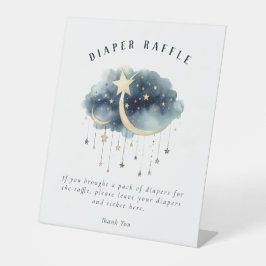 オーバーザムーンスターズ金ゴールドベビーシャワーオムツラッフル 台座サイン