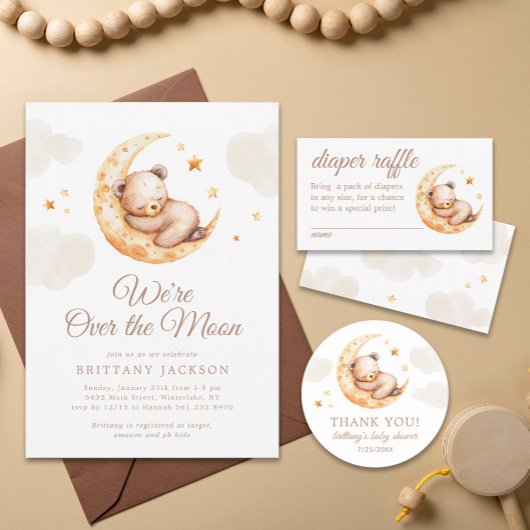オーバーザムーンテディベアベビーシャワー招待状 招待状