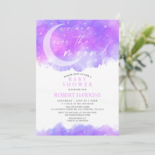 オーバーザムーンドリーミーガールベビーシャワー招待状 招待状 (スタンド正面)