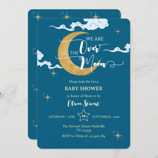 オーバーザムーンドリーミーナイトベビーシャワー招待状 招待状 (正面/裏面)