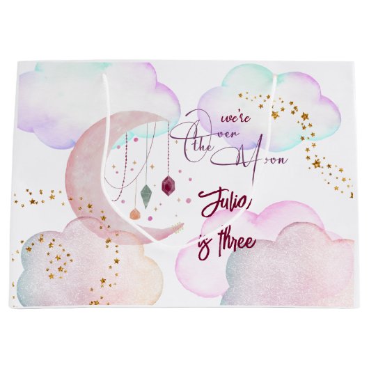 オーバーザムーンビューティフルパステル子供の誕生日 ラージペーパーバッグ (正面)