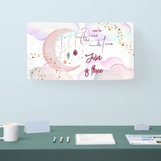 オーバーザムーンビューティフルパステル子供の誕生日 横断幕 (トレードショー)
