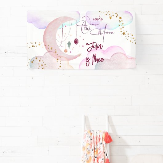 オーバーザムーンビューティフルパステル子供の誕生日 横断幕 (インサイチュ)