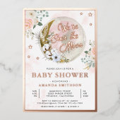 オーバーザムーンピンクフローラベビーシャワーバラ金ゴールド 箔招待状 (正面)