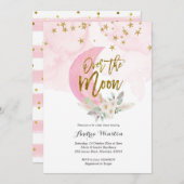 オーバーザムーンピンクベビーシャワー招待状 招待状 (正面/裏面)