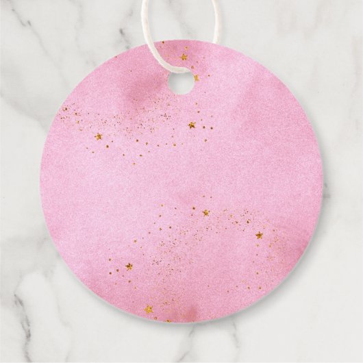 オーバーザムーンピンク金ゴールド銀河系ベビーシャワー フェイバータグ (裏面)
