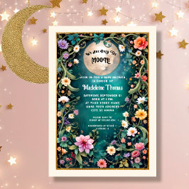 オーバーザムーンフローラナイトピンクの花つる植物女の子 招待状