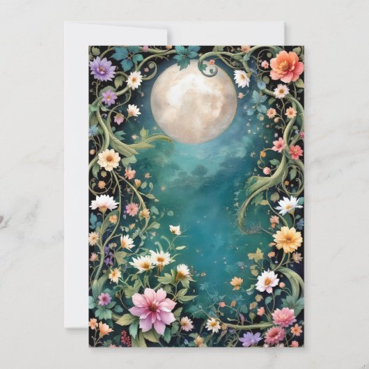 オーバーザムーンフローラナイトピンクの花つる植物女の子 招待状 (裏面)