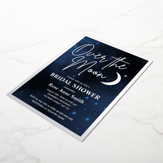オーバーザムーンブライダルシャワー実在シルバー 箔招待状 (回転した状態)