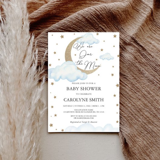オーバーザムーンブルーベビーシャワー招待状 招待状