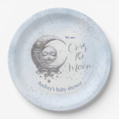 オーバーザムーンブルーボーイベビーシャワー紙プレート ペーパープレート (正面)