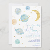 オーバーザムーンブルーボーイ宇宙ベビーシャワー 招待状 (正面)