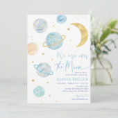 オーバーザムーンブルーボーイ宇宙ベビーシャワー 招待状 (スタンド正面)