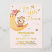オーバーザムーンベア赤面ベビーシャワーガール 箔招待状 (正面)