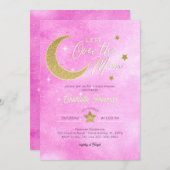 オーバーザムーンベビーガールシャワー招待状 招待状 (正面/裏面)
