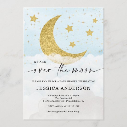オーバーザムーンボーイブルーベビーシャワー招待状 プログラム (正面)