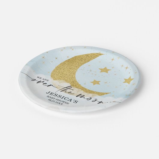 オーバーザムーンボーイブルーベビーシャワー紙プレート ペーパープレート (アングル)