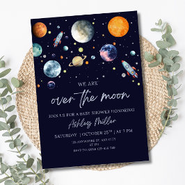オーバーザムーンボーイ赤ちゃんシャワー招待状、宇宙銀河系 招待状