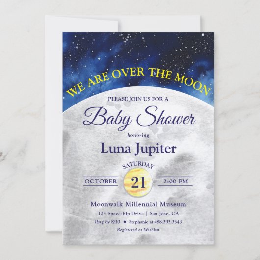 オーバーザムーン宇宙ベビーシャワー 招待状 (正面)