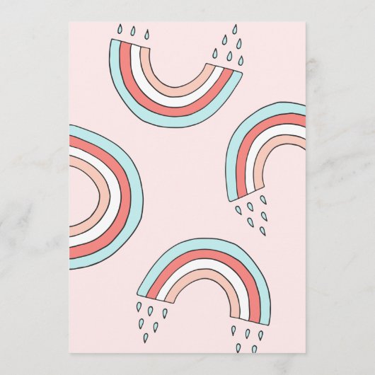 オーバーザレインボーガール赤面ピンクベビーシャワー 招待状 (裏面)