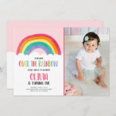 オーバーザレインボーピンクガール誕生日招待状 招待状 (正面/裏面)