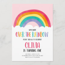 オーバーザレインボーピンクガール誕生日招待状