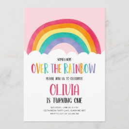 オーバーザレインボーピンクガール誕生日招待状 招待状