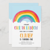 オーバーザレインボーブルーボーイ誕生日招待状 招待状 (正面/裏面)