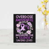 オーバードース認識Tシャツ 女性 紫のリボン 薬物 カード (黄色い花)