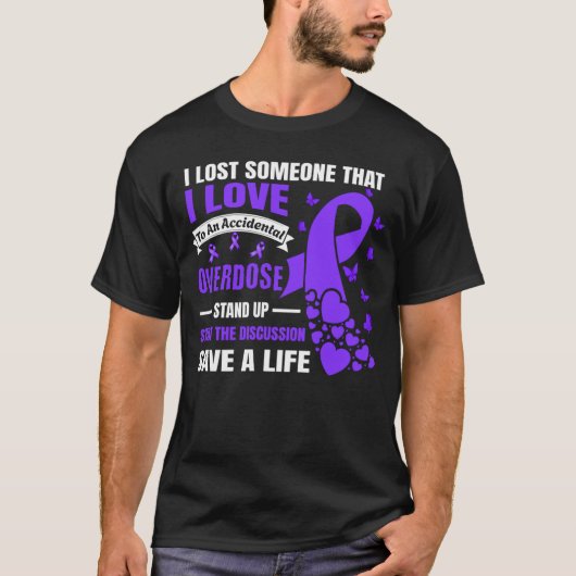 オーバードーズ啓発 愛する人を失った パープルリボン Tシャツ (正面)