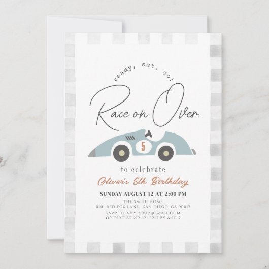 オーバーブルーレースカーボーイ誕生日 招待状 (正面)