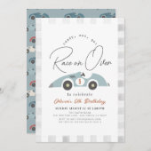 オーバーブルーレースカーボーイ誕生日 招待状 (正面/裏面)