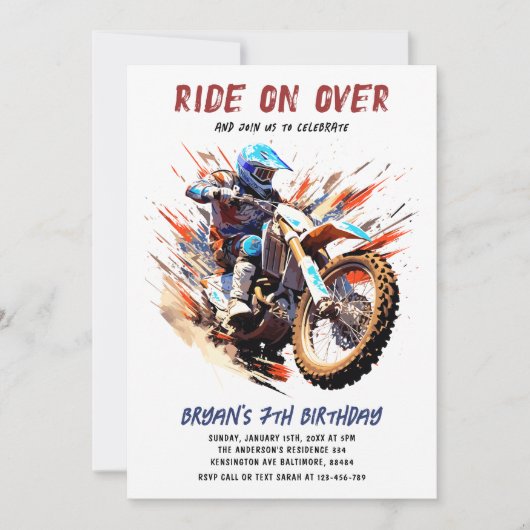 オーバーボーイモトクロスレーシング7誕生日 招待状 (正面)