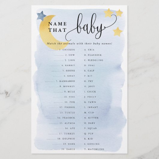 オーバームーン動物マッチング紙ゲームカードブルー チラシ (正面)