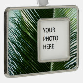 オーバーラップするパームフロンズトロピカルグリーン抽象芸術 シルバープレートフレームオーナメント (右)
