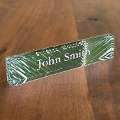 オーバーラップするパームフロンズトロピカルグリーン抽象芸術 デスクネームプレート (側面)