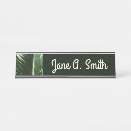 オーバーラップするパームフロンズトロピカルグリーン抽象芸術 デスクネームプレート (正面)