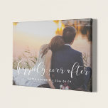 オーバーレイエレガントの写真結婚の後で幸せに フェイクキャンバスプリント<br><div class="desc">美しいお気に入りの文字のオーバーレイで楽しく後に続く言葉とフェイク、このキャンバス印刷で自分の写真を披露しなさい。写真に合わせて文字の色やサイズを簡単に変更できる。</div>