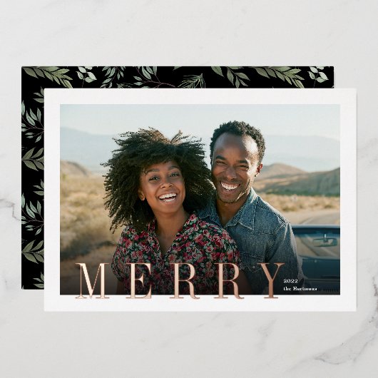 オーバーレイエレガントメリータイポグラフィ写真クリスマス 箔シーズンカード (正面/裏面)
