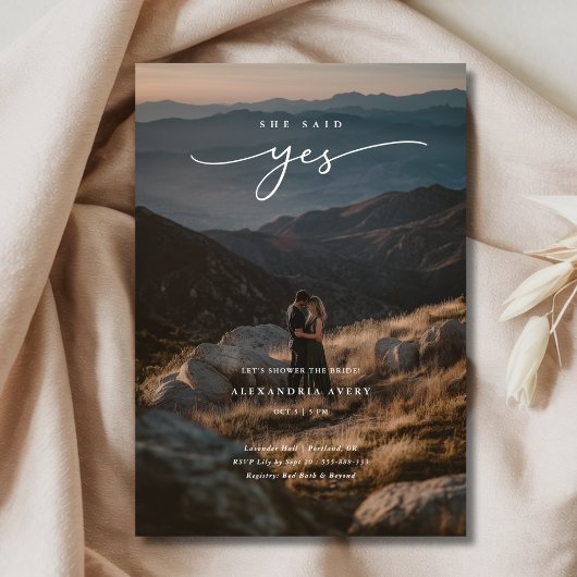 オーバーレイエレガント写真彼女が言ったYesブライダルシャワー 招待状