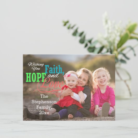 オーバーレイカラフル信仰ホープ愛の写真クリスマス シーズンカード (スタンド正面)