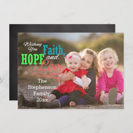 オーバーレイカラフル信仰ホープ愛の写真クリスマス シーズンカード (正面/裏面)