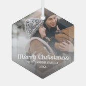 オーバーレイファンシーヴィンテージ文字メリークリスマスグラスO ガラスオーナメント (正面)