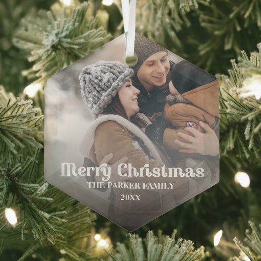 オーバーレイファンシーヴィンテージ文字メリークリスマスグラスO ガラスオーナメント (インサイチュ)