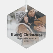 オーバーレイファンシーヴィンテージ文字メリークリスマス ガラスオーナメント (正面)