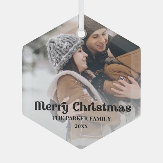 オーバーレイファンシーヴィンテージ文字メリークリスマス ガラスオーナメント (正面)