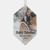 オーバーレイファンシーヴィンテージ文字メリークリスマス ガラスオーナメント (正面右)