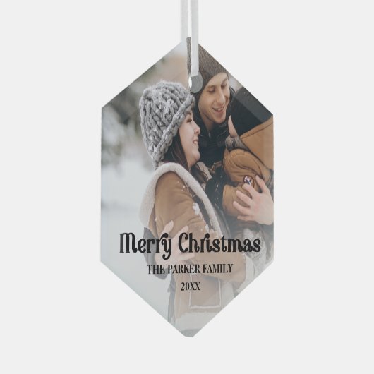 オーバーレイファンシーヴィンテージ文字メリークリスマス ガラスオーナメント (正面右)