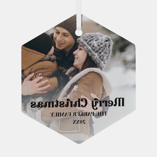 オーバーレイファンシーヴィンテージ文字メリークリスマス ガラスオーナメント (裏面)